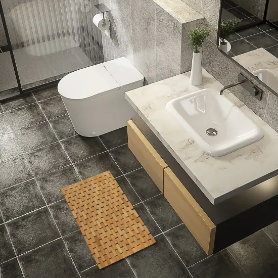 Basicwise Foldable Bamboo Bathroom Mat - Non-Slip Design for Showers, Bathtubs, Spas, and Pools - Providing Comfort, Quick Drying, and a Practical Accessory and Decorative Element for Your Home {12}