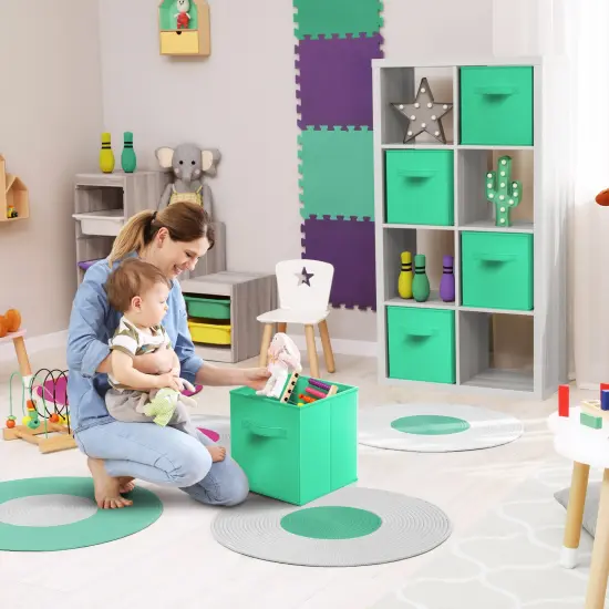 Sorbus Large 13" Storage Bins - 8 Pack Sturdy Collapsible Fabric Storage Cubes with Handles Teal {5}