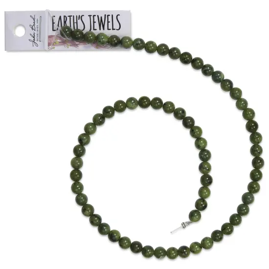 John Bead Earth's Jewels Jade Beads - Canadian Jade, Round, 6 mm, 16" Strand {1}