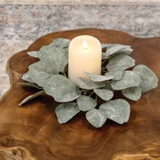 Frosted Dollar Eucalyptus Leaf Candle Ring 3.5" {2}