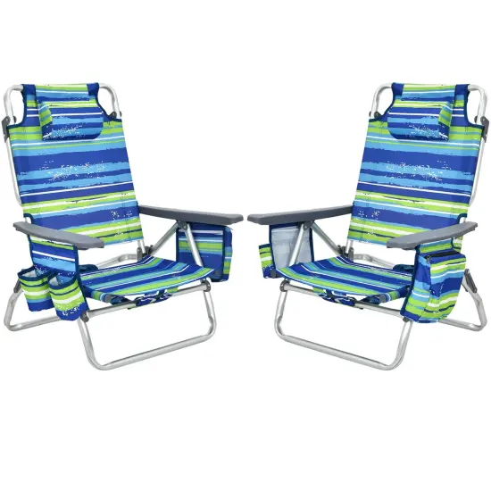 2-Pack 5-Position Folding Backpack Beach Reclining Chairs with Pillow Yellow {9}