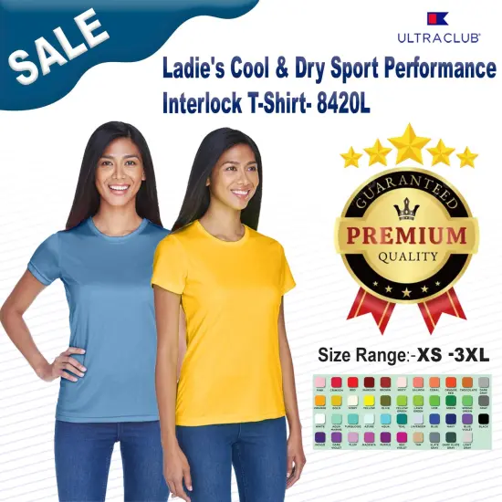 UltraClub&reg; Ladie's Cool & Dry Sport Performance Interlock T-Shirt SAPPHIRE {2}