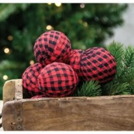 6-set Buffalo Check Fabric Rag Balls Red & Black {2}