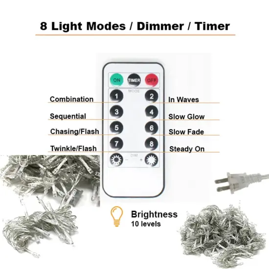 300 LED Curtain String Light w remote White {6}