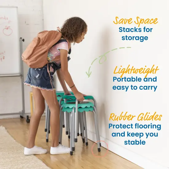 Daisy Stackable Stool Set, Flexible Seating, 8-Piece Seafoam {3}