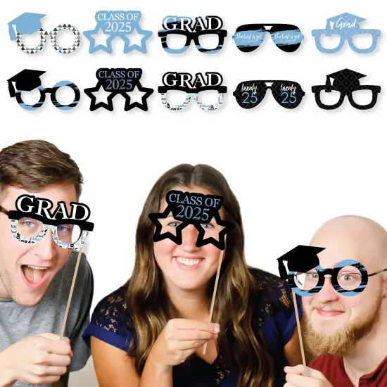 Big Dot of Happiness 2025 Light Blue Graduation Glasses - Paper Card Stock Party Photo Booth Props Kit - 10 Count {3}