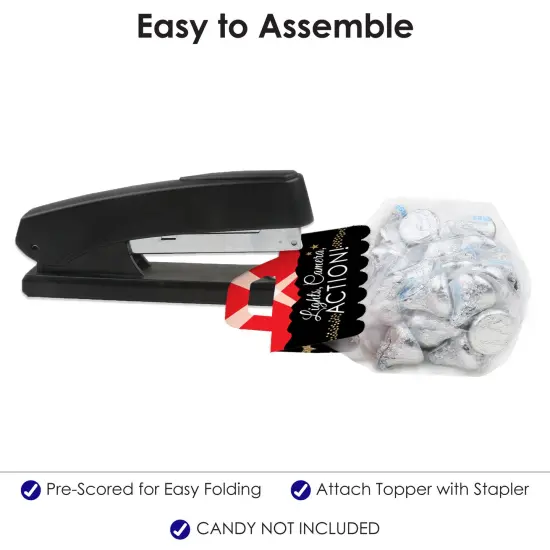 Big Dot of Happiness Red Carpet - DIY Movie Night Party Clear Goodie Favor Bag Labels - Candy Bags with Toppers - Set of 24 {6}