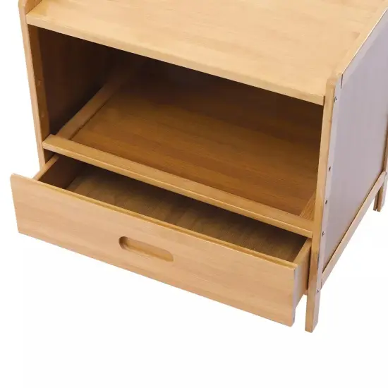 Bamboo Nightstand End Table With Drawer Storage Cabinet For Indoor Bedroom Home {3}