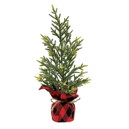 Glittered Cedar Tree With Red And Black Buffalo Check Base {1}