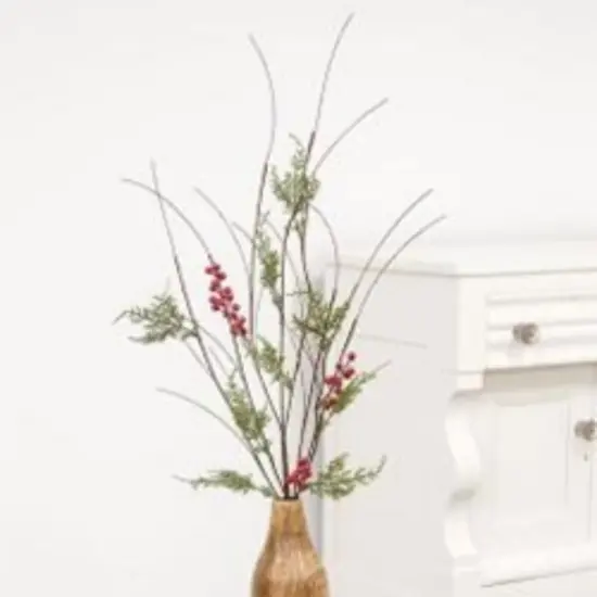 34" Long Cedar Greenery and Berries Branch with Sturdy Brown Stem {2}