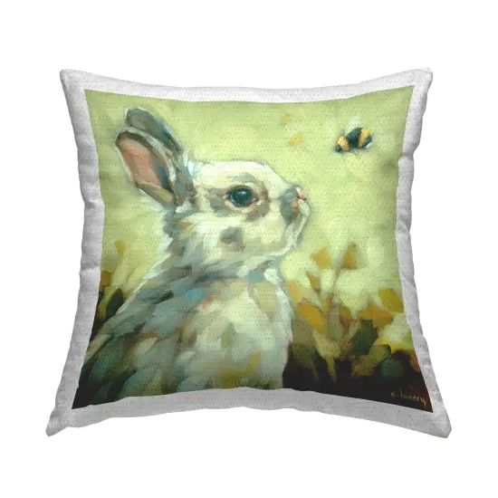 Bunny Eyeing Bumble Bee Outdoor Printed Pillow Design by Andrea Lavery, 18 x 7 x 18 {1}
