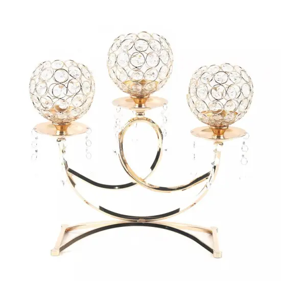 Crystal Candle Holder 3 Arms Free Standing Candlestick for Dining Room Table {1}