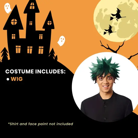 Anime Hero Adult Green and Black Costume Wig {5}