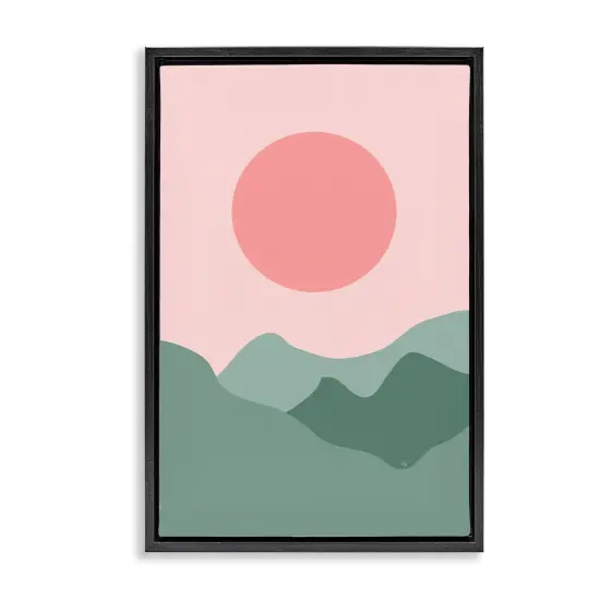 Stupell Industries Pink Sun Green Mountains Framed Floater Canvas Wall Art Design by Martina Pavlova {1}