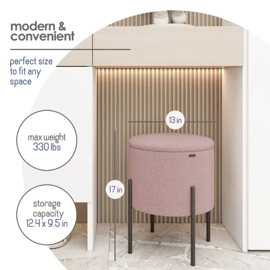 StorageBud Round Ottoman with Storage Pink {6}