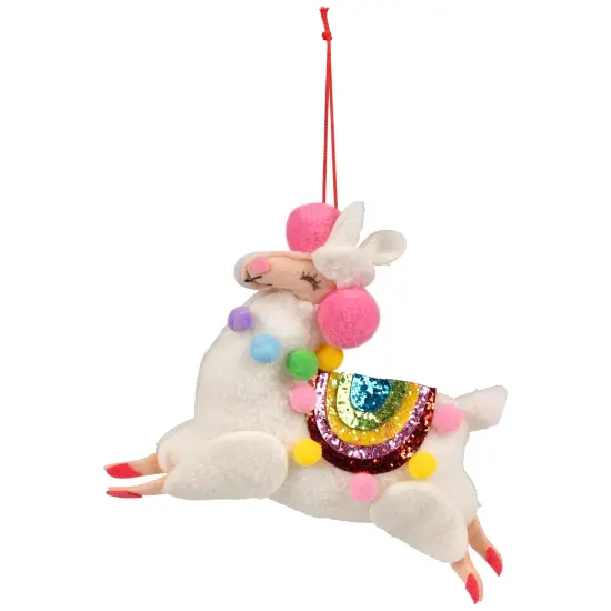 Northlight Plush Llama with Rainbow Saddle Christmas Ornament - 7.5" White {3}