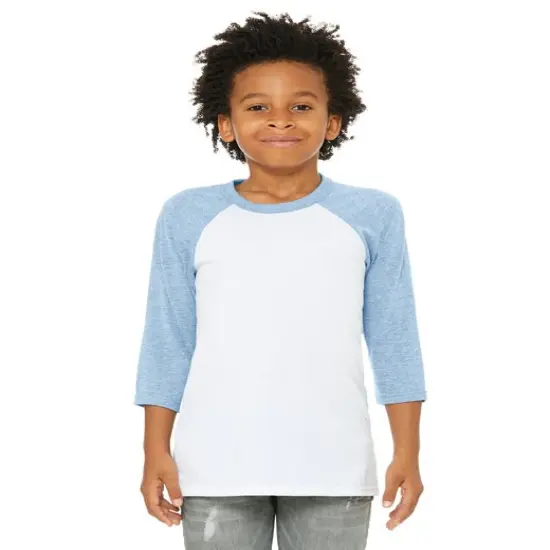 Bella + Canvas&reg; Youth Three-Quarter Sleeve Baseball T-Shirt - 3200Y WHITE/ DENIM {1}
