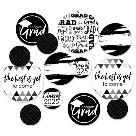 Big Dot of Happiness 2025 Black and White Graduation Party Giant Circle Confetti - Party Decorations - Large Confetti 27 Count {1}