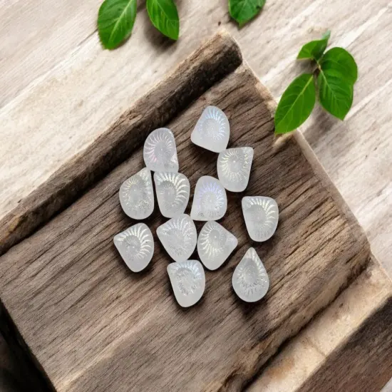 *12* 12x11mm Acid Etched Crystal AB Laser Etched Briolette Beads {2}