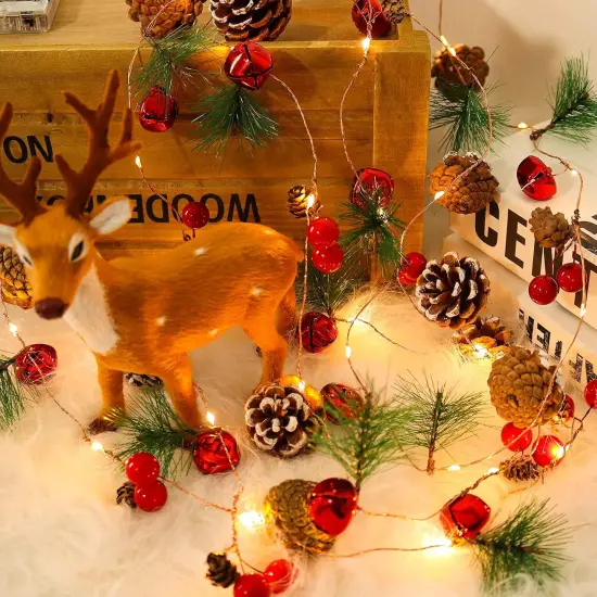 2PCS 7FT 20LED Pine Cone Red Berry Bell Battery Operated Christma String Light {2}