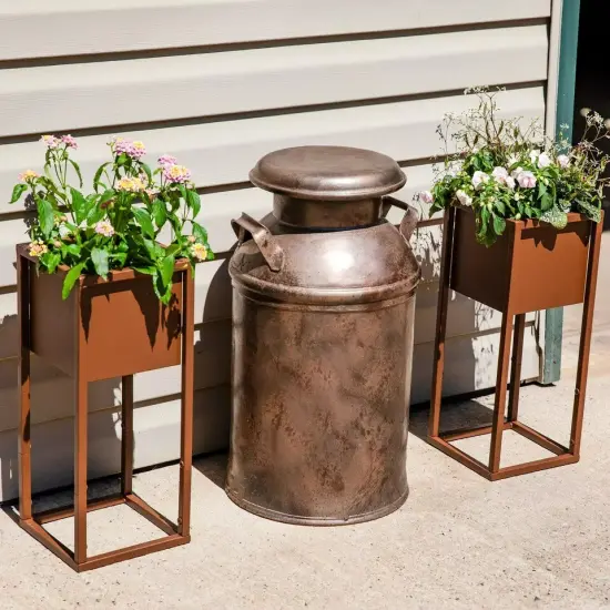 Modern Simplicity Outdoor Elevated Planter - Brown - 2-Pack {2}
