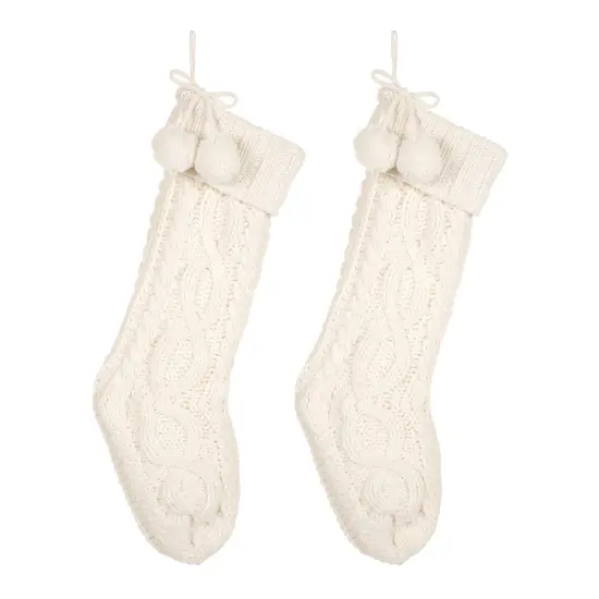 Set of 2 Knitted Polyester Christmas Decoration(Stocking & Tree Skirt) 2pk White {5}