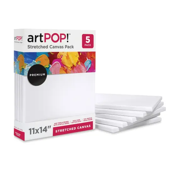 artPOP! Stretched Canvas Pack - 11" x 14" Canvas, Package of 5, 100% Pure Cotton Duck Canvas, Triple-Primed with Acrylic Gesso, 5/8" Profile, Durable Wood Frame {2}