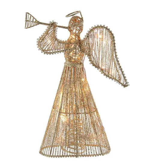 Kurt Adler 12-Inch 20 Light Incandescent Gold Glitter Angel Tree Topper {5}