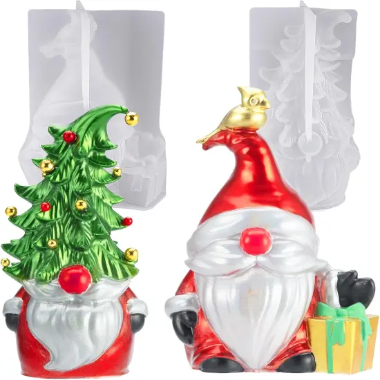 LET'S RESIN Christmas Gnomes Resin Molds, 2 Pcs Santa Gnomes Epoxy Resin Molds with Slouchy Hat Christmas Tree Gnome, Funny Silicone Molds for Epoxy Resin, Christmas Ornaments, Thanksgiving Gifts {1}