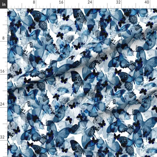 Various Fabrics by the Yard or Fat Quarter Butterflies Blue Butterfly Texture White Black Royal Nature Insects Indigo Fauna Fashion Winter Custom Printed Fabric by Spoonflower {1}