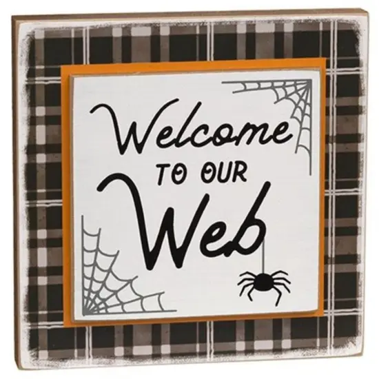 Welcome to Our Web Wooden Halloween Sign with Spiders and Web Design {1}