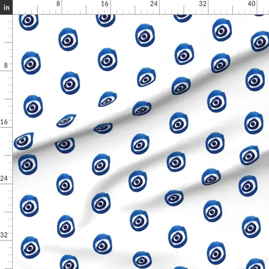 Various Fabrics by the Yard or Fat Quarter Evil Eye Luck Watercolor Turkey Greek White Blue Mod Circle Custom Printed Fabric by Spoonflower {1}