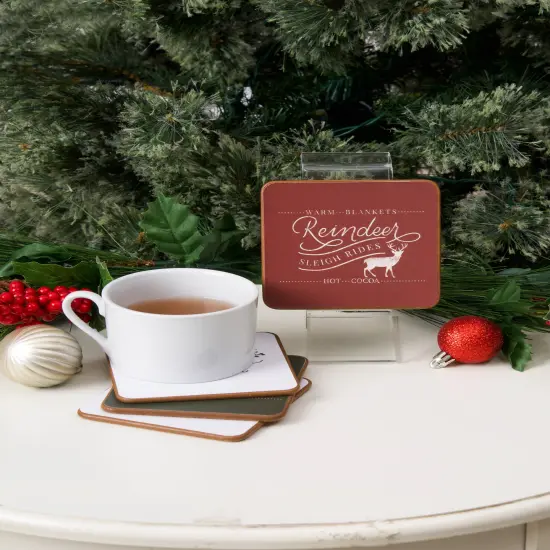 Tis The Season Sentiment Christmas Holiday Square Coasters in Red White and Green Backgrounds Set of 4 {6}