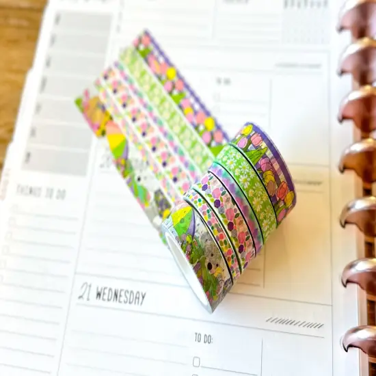Spring Tulips Umbrellas Cute Pastel Pink Teal Yellow Washi Tape Set May 2025 - W131 {3}