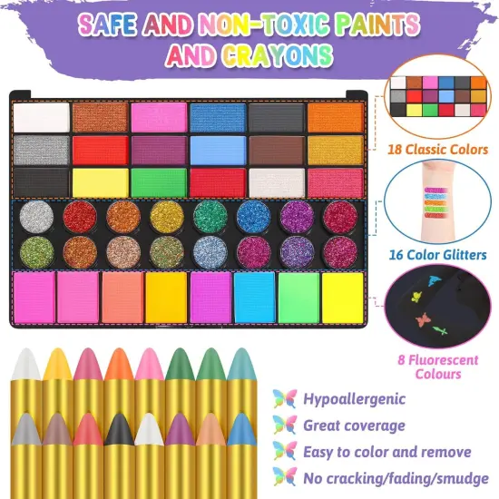 Kids Face Painting Kit	42 Colors (classic, glitter, fluorescent) {4}