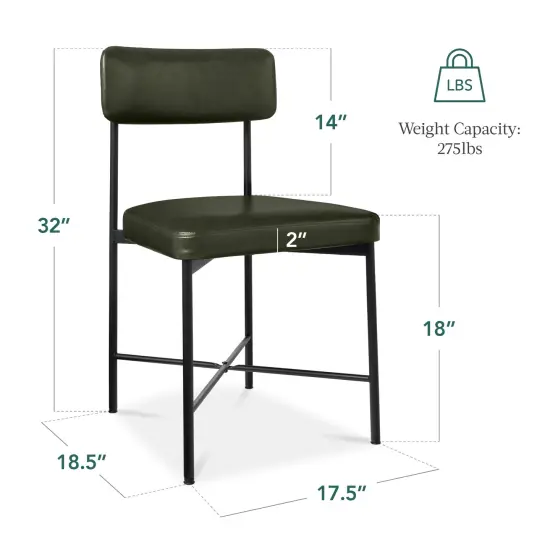 Best Choice Products Faux Leather Dining Chair Set of 2, Standard Height w/ Metal Frame Moss Green {2}