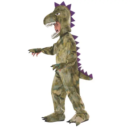 Dinosaur Child Halloween Costume Plush Velcro Jumpsuit Hood Mitts Outfit {1}