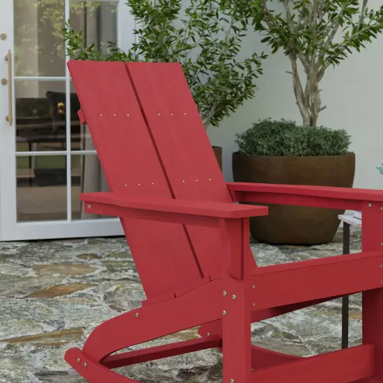 Merrick Lane Wellington UV Treated All-Weather Polyresin Adirondack Rocking Chair for Patio, Sunroom, Deck and More Red {6}