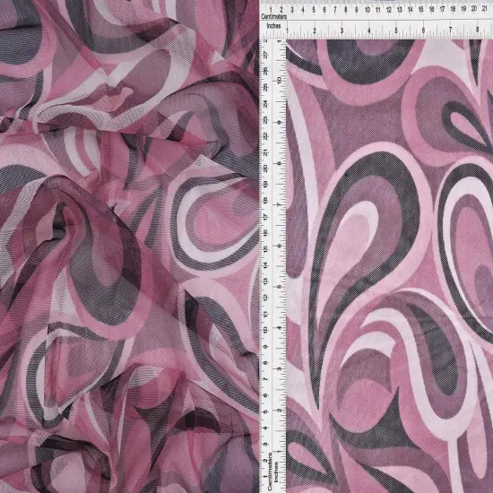 1 Yard Retro Paisley Geo Mesh Print Fabric Stretch Lightweight 58/60 Inches Wide BROWN CLAY {6}