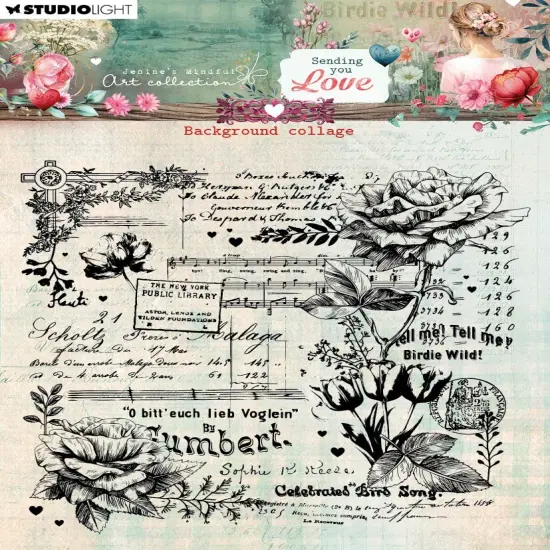 Jenine's Mindful Art Sending You Love Clear Stamp-Nr.797, Background Collage {1}