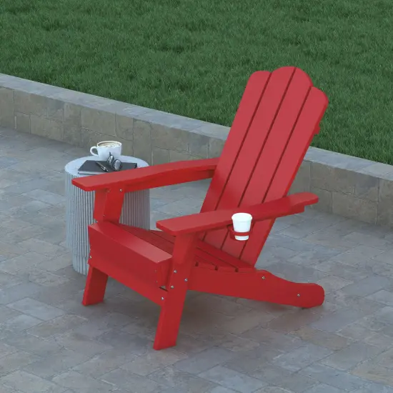 Emma and Oliver Tiverton Set of 2 Adirondack Chairs with Cup Holders, Weather Resistant HDPE Adirondack Chairs Brown {9}