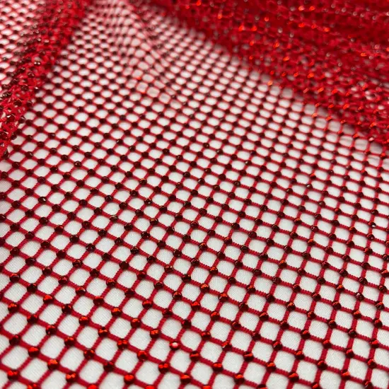 1 Yard Diamond Fishnet Fabric 4-Way Stretch Lace, Soft Nylon-Spandex Blend, 58" Width Red {3}