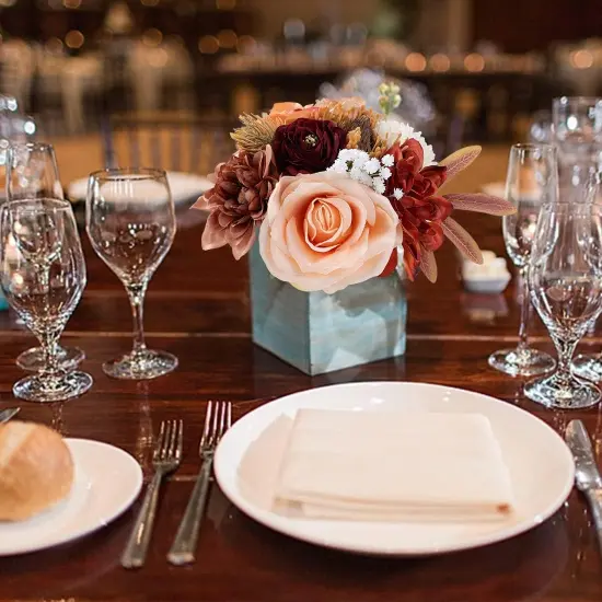 Wedding Bouquets for Bridesmaids Bride Burnt Orange Artificial Dahlia Handmade Silk Rose Bouquet Holding Flowers for DIY Arrangement {3}