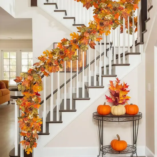 6ft Fall Garland with Lights and Fall Banner {4}