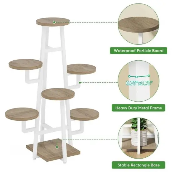 Metal and Wood 7-Tier Indoor Plant Stand with Scratch-Resistant Shelves White {3}