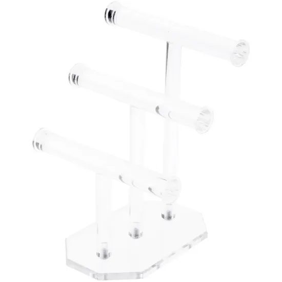 Plymor Clear Acrylic 3-Tier T-Bar Necklace & Bracelet Display Stand, 10.75" H x 8" W x 8" D {1}