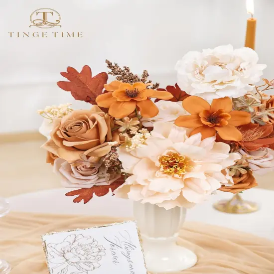 Artificial Flowers Burnt Orange & Champagne Flower Combo {4}