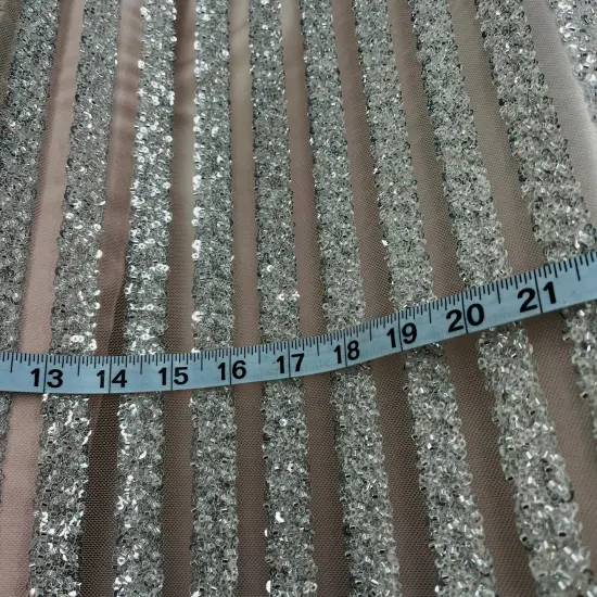 1 Yard Blush Beaded Lace Embroidered Fabric on Polyester Mesh, 54" Wide Off White Silver {6}