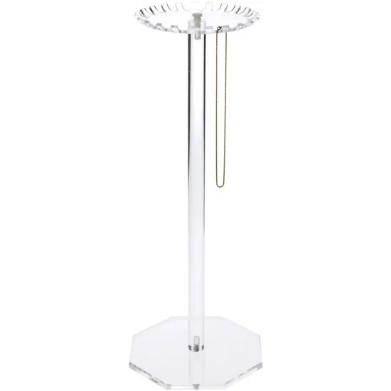 Plymor Clear Acrylic Circular-Top Rotating Necklace Holder, 21" H x 8" W x 8" D (Holds 23 Hooks for Necklaces) {3}