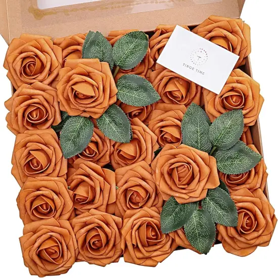 25 Pcs Burnt Orange Artificial Rose Flowers {1}